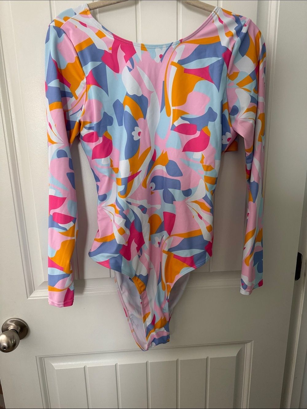Colorful Abstract Print Long Sleeve Leotard Bodysuit